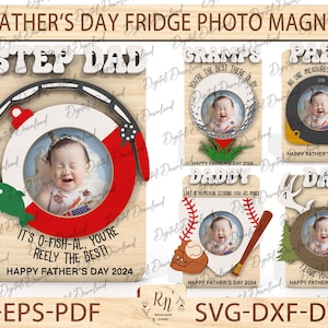 Cadre photo aimanté pour réfrigérateur, fête des pères, Svg, cadeau pour papa, cadre photo aimanté pour réfrigérateur papa, fichier prêt à l'emploi, découpe laser Glowforge