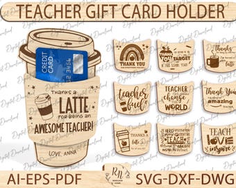 Teacher Gift Card Holder Laser File, Teacher Appreciation Gift Card Holder SVG, Gift Card Ornament Laser File, Coffee Gift Card Holder