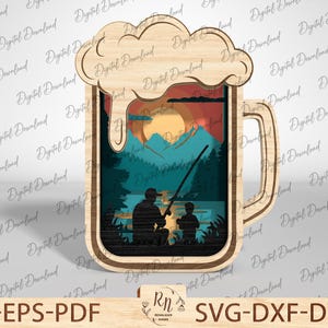 Happy Father's Day visserij lantaarn gesneden bestand SVG, gelaagde lichtbak gesneden bestand, cadeau voor papa, decor van de visser, Glowforge Svg-bestand