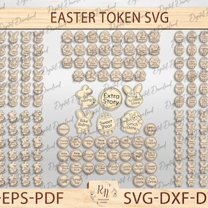 Fichas de Pascua SVG, Fichas de Pascua canjeables SVG, Archivos láser de Pascua para niños, Archivo Svg de fichas de huevos de Pascua, Archivo Glowforge