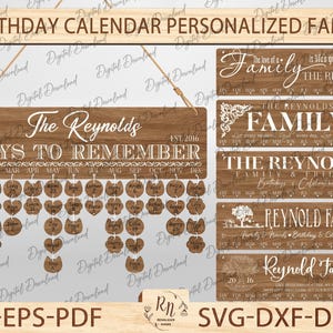 Calendrier d'anniversaire personnalisé famille Svg, famille calendrier Svg pour les anniversaires, lot de signes d'anniversaire famille 3D, décoration d'intérieur découpée au laser