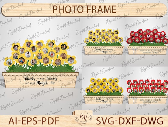 Bundle Teacher's Day Gift Flower Sign Svg, Gift For Teacher Svg, Student Flower photo Gift, Wooden Photo Frame Sign, Laser Ready Cut File