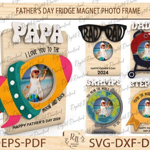 Aimant de réfrigérateur pour la fête des pères, cadre fête des pères, cadre photo On t'aime, cadre photo de famille, cadre en bois magnétique