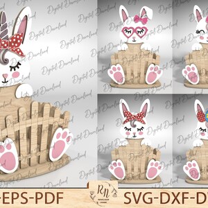 Design de cesta de coelho de Páscoa para corte a laser, suporte para ovos de Páscoa Svg, decoração de Páscoa cortada a laser, corte a laser Glowforge