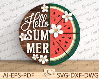 Watermelon Door Sign Cutfile Svg,Hello Summer Door Hanger Svg,Cricut Ready Files,Summer Laser Cut File, Front Door Decor,Glowforge  Cut File