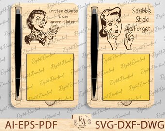 Porta notas adhesivas SVG, Porta notas adhesivas para manualidades SVG, Porta notas adhesivas para manualidades SVG, Porta notas cortadas con láser