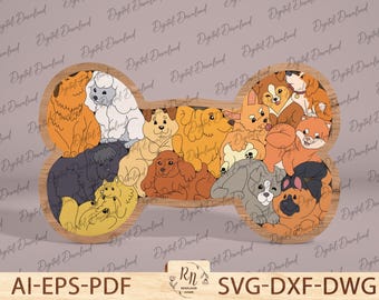 Hölzernes Hundepuzzle, ein einzigartiges Geschenk des Tierliebhabers, Laser geschnittenes hölzernes Puzzlespiel-Digital-Datei, Tiere lernpuzzle svg, Laser-Schnitt-Glowforge