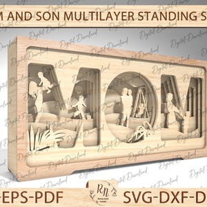 Archivo cortado con láser MOM, archivo Svg del Día de la Madre y archivos Glowforge del Día de la Madre cortados con láser, MUM Glowforge Svg, plan Shadow Box Svg