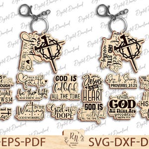 Bundel kruis & Jezus sleutelhanger Svg, Jezus sleutelhanger lasergesneden, christelijke sleutelhanger Svg-bestanden