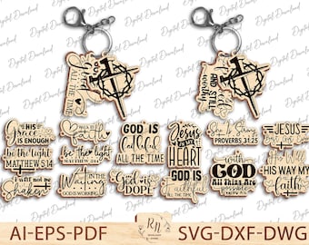 Pacchetto portachiavi croce e Gesù in formato SVG, portachiavi Gesù tagliato al laser, file portachiavi cristiano in formato SVG