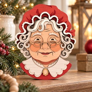Mrs Claus Multilayer SVG, Christmas Grandma Face Decor, Layered Holiday Laser Cut File, Digital Download