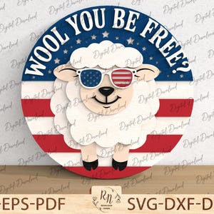 Patriotische Schaf Wandkunst, Wolle Sie sind frei SVG-Schnittdatei, Bauernhof Tier Wandkunst, Glowforge svg Laser Cut-Datei