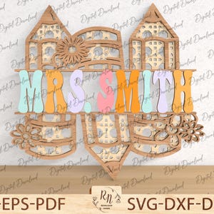 Nome personalizado com placa de professor de lápis, placa de porta de professor de madeira, cabide de porta de professor, placa de volta às aulas do professor, escola Glowforge