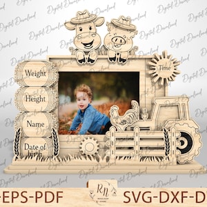 Customized Photo frame, Baby Picture Frame Laser Cut Files, Baby Birth Photo Frame SVG,  Baby announcement SVG New baby gift,