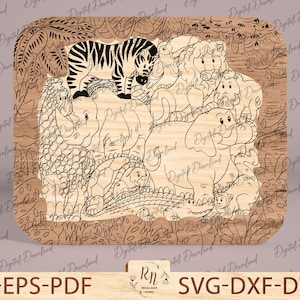 Tierpuzzle schneiden Datei, Spiel Lernspielzeug für Kinder, Holztierpuzzle, Bauernhoftiere Puzzle, Glowforge-Datei svg