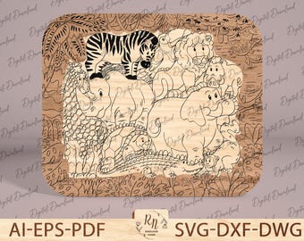Tierpuzzle schneiden Datei, Spiel Lernspielzeug für Kinder, Holztierpuzzle, Bauernhoftiere Puzzle, Glowforge-Datei svg