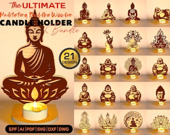 Meditating Buddha Wooden Candle Holder, Laser Cut Tea Light Stand, Spiritual Home Decor, Zen Spiritual Home Decor Laser Cut Files