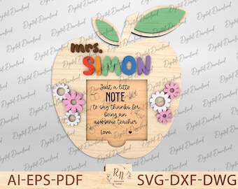 Teacher Sticky Note Holder SVG, Personalized Teacher Appreciation Gift Laser Cut File, Sticky Note Holder, Note Pad Holders Back to school