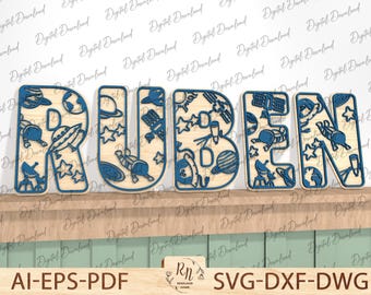 Space Alphabet Laser Cut File SVG , Space Letters, 26 A-Z Alphabet letters, NASA Wall Art