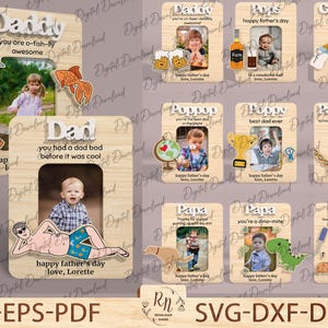 Aimant photo fête des pères pour réfrigérateur, fichier découpé Svg, aimant photo, cadeaux pour papa, anniversaire des pères Svg, cadre photo pères Svg, fichiers Glowforge