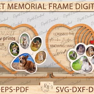 Pet Memorial Frame Digital Laser Cut File, Dog Paw Print Picture Frame Svg,Memorial Gifts Svg, Pet Memorial Sign, Memorial Standing Svg