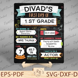 Erster und letzter Schultag Zeichen SVG, personalisiertes austauschbares Schild für den Schulanfang, Laserschnittdatei, trocken abwischbare Schultafel svg Download