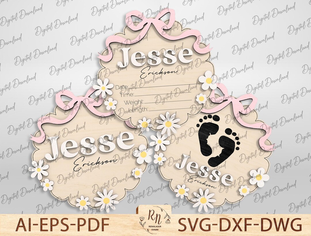 Personalized Birth Announcement Sign Laser Cut File, Baby Name Sign for ...