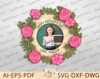 Marco de corona floral, imán para nevera, regalo para el Día de la Madre, archivo de corte láser para imán de nevera, archivo de corte láser Glowforge para regalo de mamá