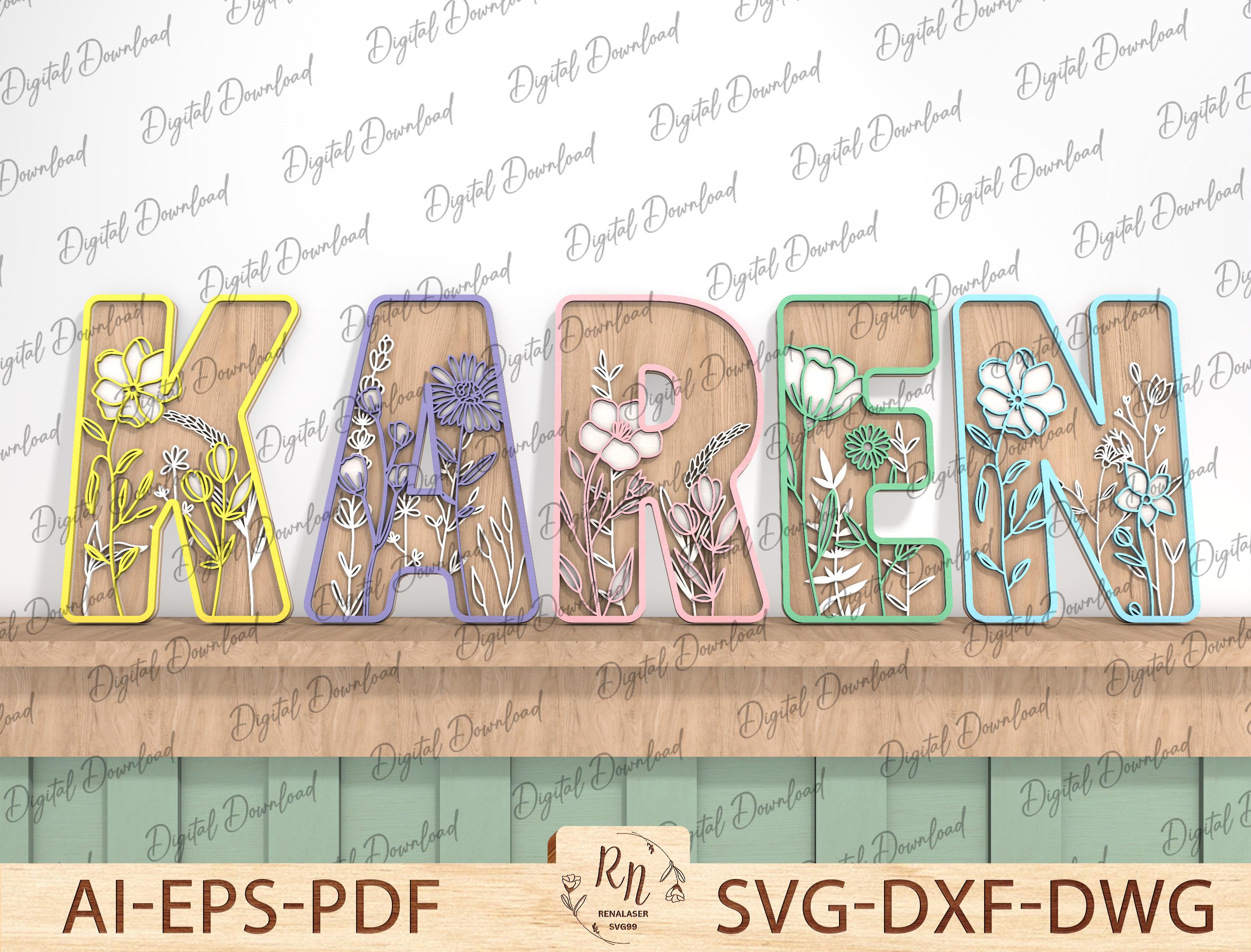 Wildflower letters wooden personalized name sign, boho nursery decor wood, 26 letters for girls bedroom, flower plaque
