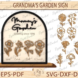 Placa de jardim para mãe, arquivos de corte a laser, presente de dia das mães dos netos, flores do mês de nascimento, presente infantil para a avó