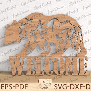 Bear SVG Layered, Bear SVG Files, Bear Mountain Svg, Bear Forest Svg, Glowforge Files, Layered Svg Files, Layered Laser Cut Files Bear