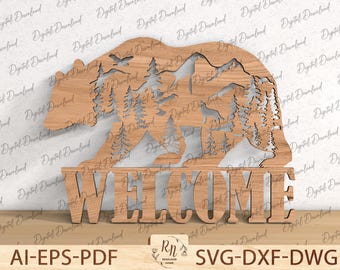 Bear SVG Layered, Bear SVG Files, Bear Mountain Svg, Bear Forest Svg, Glowforge Files, Layered Svg Files, Layered Laser Cut Files Bear