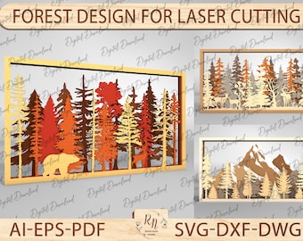 Multilayer  Forest Design for Laser Cutting, Wall Hanging Trees, Glowforge 3D multi layer wooden