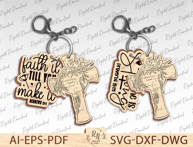 Religious Keychains Svg Religious Keychain Laser Cut Files, Religious Faith Gifts, Christian ...