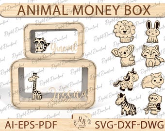 Alcancía infantil personalizada con forma de animal (Svg), alcancía personalizada para niña, alcancía de madera para niña