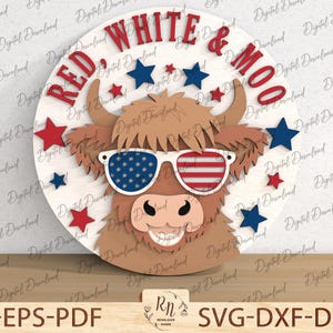 SVG rojo, blanco y mugido, letrero mugido rojo y blanco de vaca de las Tierras Altas, arte mural de animales de granja, archivo cortado con láser Glowforge SVG