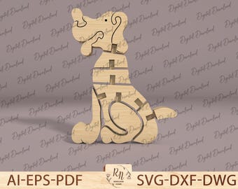 Rompecabezas de mascotas, archivo cortado con láser, juego para niños, rompecabezas 3D de madera de tiburón, planos y patrones para niños, rompecabezas de animales de madera, archivo cortado con láser