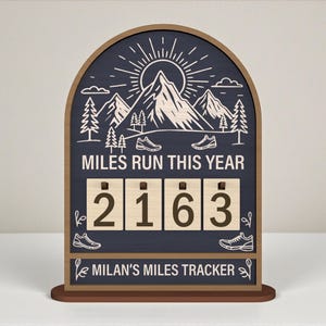 今年の走行距離トラッカーSVG、ランニング距離表示、パーソナライズされたランナーギフト、フィットネス進捗ボード、レーザーカットCNC Glowforge