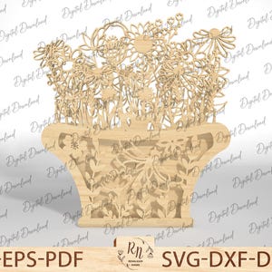 Wooden 3D flowers pot table decor, Mother‘s Day laser cut svg file, Wooden Flower Desk Decor Svg, laser cut files svg