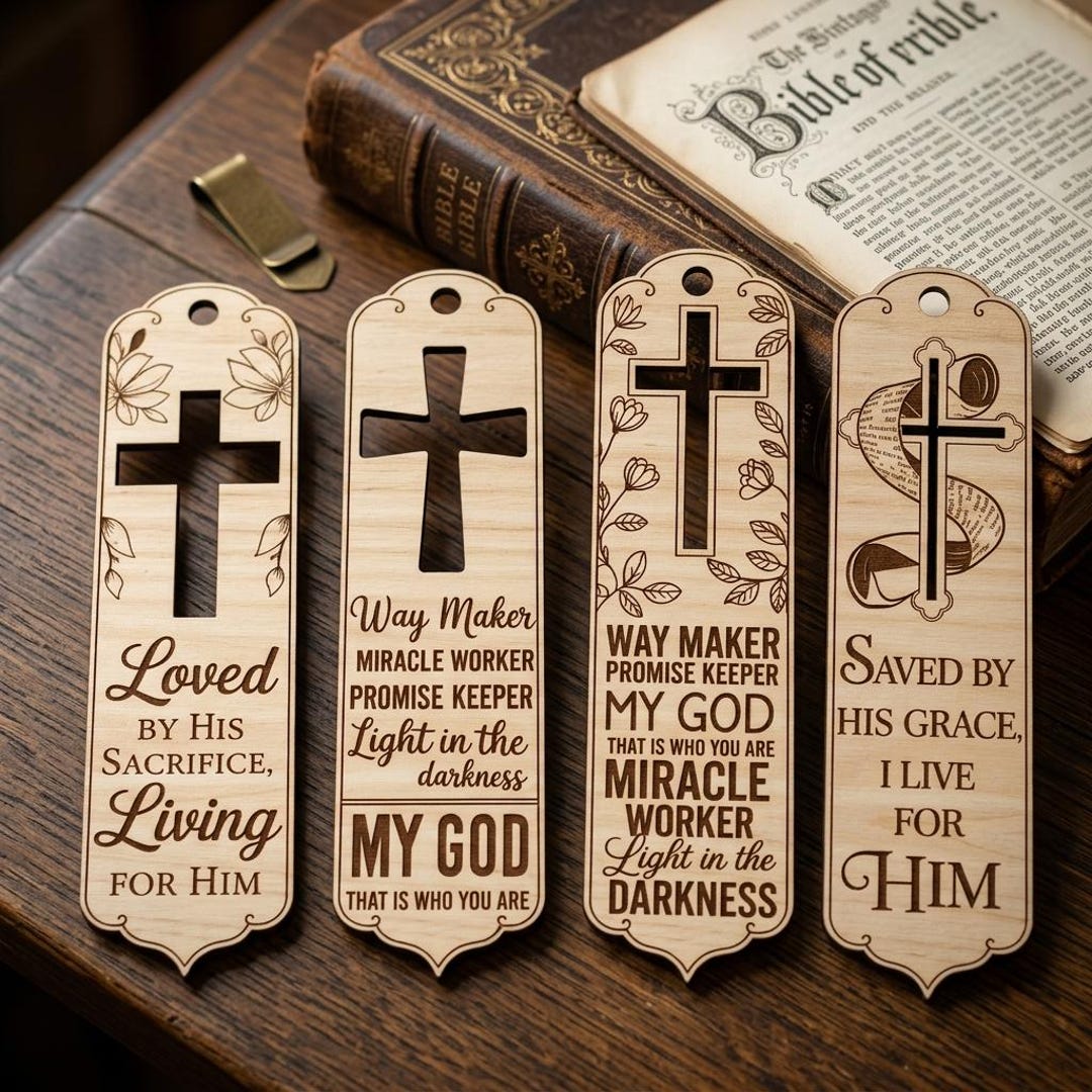 Christian Bookmark Laser Cut File Bundle, Scripture Wooden Bookmark SVG ...