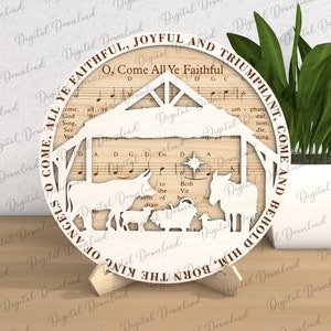 Christmas Nativity Scene Sheet Music Stand Decor Laser Cut,Sheet Music Laser Cut, Religious Tiered Decor Svg,Religious Gift, Music Faith Svg