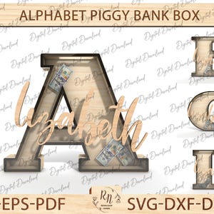 Paquete de alcancías con letras en 3D, alcancía con el alfabeto, de la A a la Z, 26 portamonedas, corte láser en 3D, caja de ahorro, caja de efectivo, alcancía personalizada