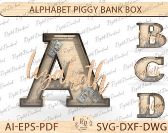 Paquete de alcancías con letras en 3D, alcancía con el alfabeto, de la A a la Z, 26 portamonedas, corte láser en 3D, caja de ahorro, caja de efectivo, alcancía personalizada