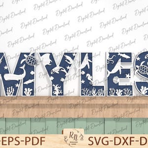 Alfabeto oceano SVG corte a laser, fonte oceano, arquivo digital svg fonte de praia estrela do mar coral GLowforge pronto, 26 letras para quarto de criança Arquivo de corte