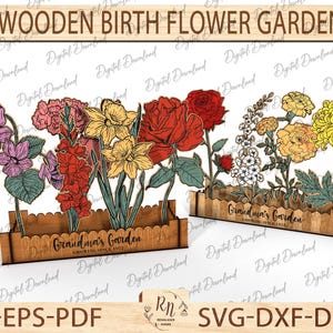 Bloementuin geboorte hout, gepersonaliseerde bloem geboortemaand, cadeaus voor moeder, cadeau voor oma, bloemdecoratie, Moederdagcadeau