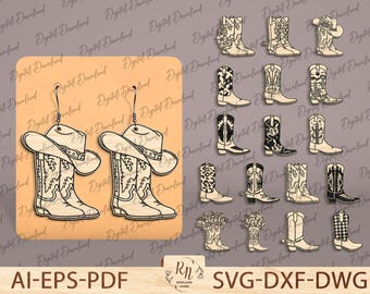 Cowboy Boots Earring SVG Laser Cut Files, Cowgirl Boots SVG, Western Earring SVG, Glowforge Files