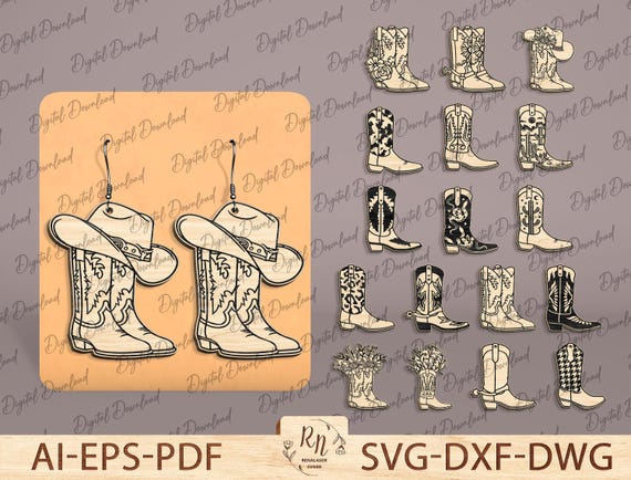 Cowboy Boots Earring SVG Laser Cut Files, Cowgirl Boots SVG