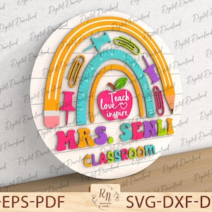Lehrer Türschild SVG Laser geschnitten, Zurück in der Schule Geschenk, Lehrer Wertschätzung Geschenke, Klassenzimmer Türschild, Klassenzimmer Dekor, Glowforge-Datei
