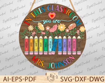 Round School Signs SVG Bundle for Cricut, Personalized Teacher Door Sign SVG, Back To School, Welcome Door Hanger Sublimation Cut file