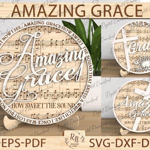 Amazing Grace Stand Decor Laser Cut File SVG,  Music Faith Svg, Christian Svg, Catholic Svg, Glowforge SVG Files